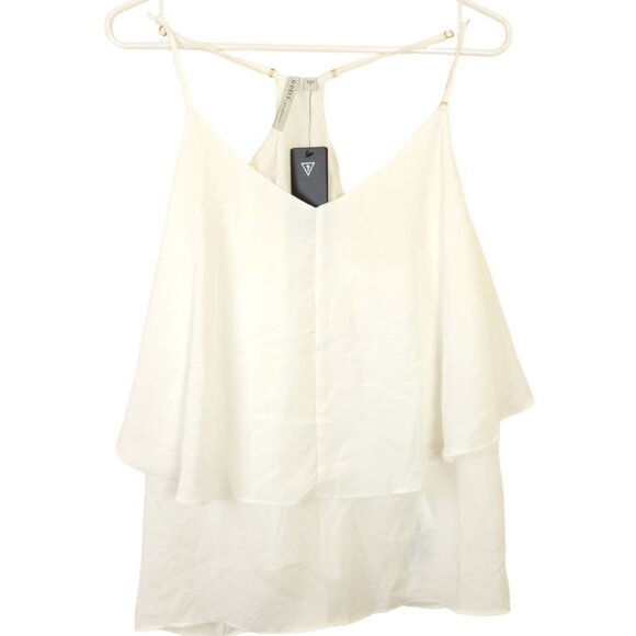Guess Womens White L Ruffle Top Strap Sleeveless Pullover New with Tags Large - Picture 1 of 7